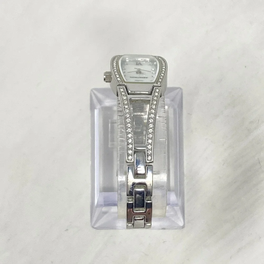 Armitron Watch Women 18mm Silver Tone Crystals Bling MOP Dial New Battery 6.5